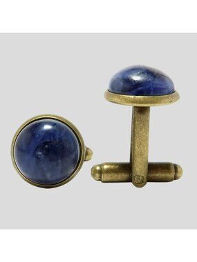 Sodalite Cufflinks Blue Gemstone Round Professional Antiqued Bronze